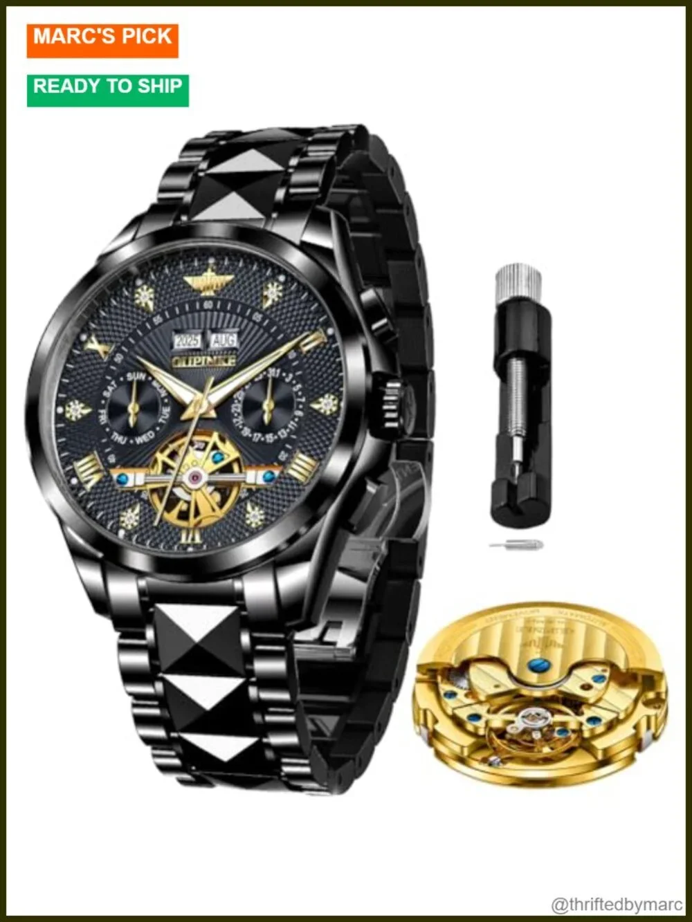 Automatic Self Winding Mechanical Skeleton Wrist Watch Stainless Steel Luminous